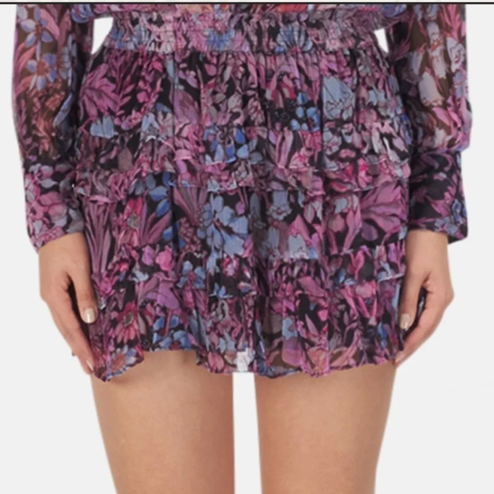 LoveShackFancy Benicia Floral Ruffle Skirt Midnight Light Medium